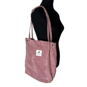 YOU NEED THIS ONE Rose Pink Corduroy Tote Bag Snap Closure Take Care Of Laundry